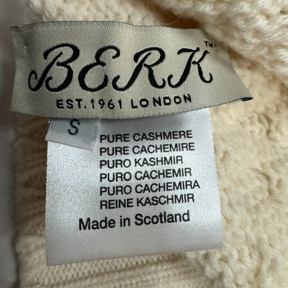 Berk Pure Cashmere Cable Knit Turtleneck Sweater Cream Small Made in Scotland - Picture 2 of 2